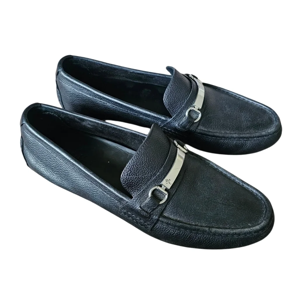 Cole Haan Black Leather Slip On Loafers with Silver Accent Size 12